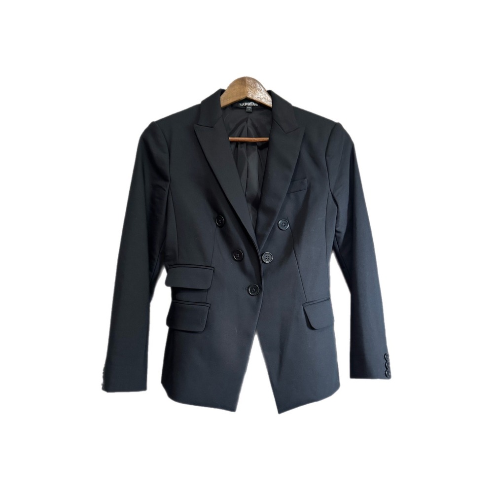 Express Blazer Womens 0 Black Excellent Double Breasted Peak Lapel Tailored